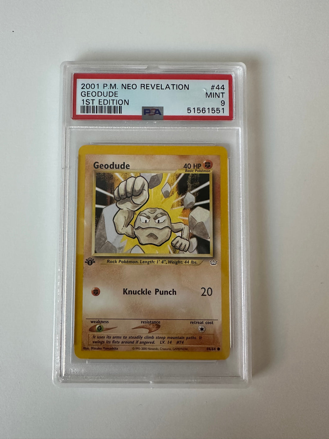 Geodude 44/64 Neo Revelation 1st Edition PSA 9