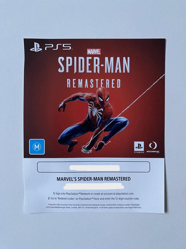 Marvel Spider-man Remastered Digital Code PS5